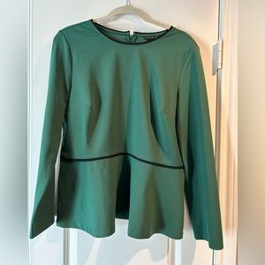Ann Taylor kelly green with black trim long sleeve blouse.